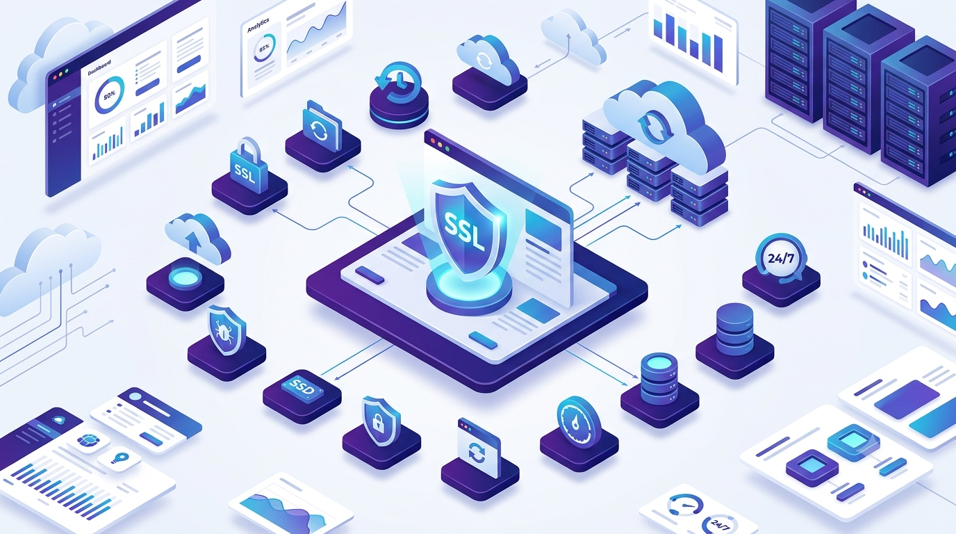 Website security padlock icon representing SSL and backups
