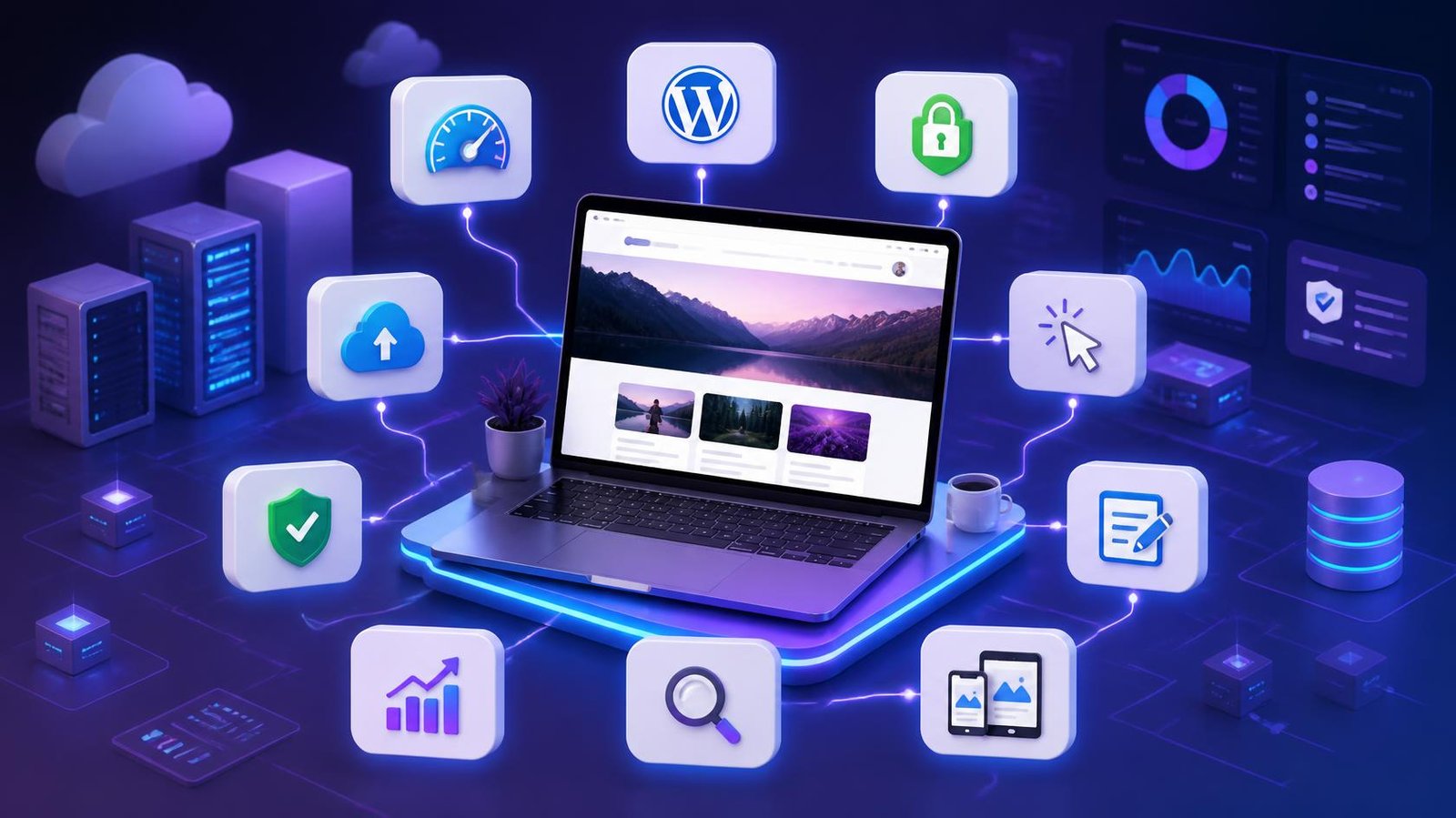 Blogger writing a post on a laptop
