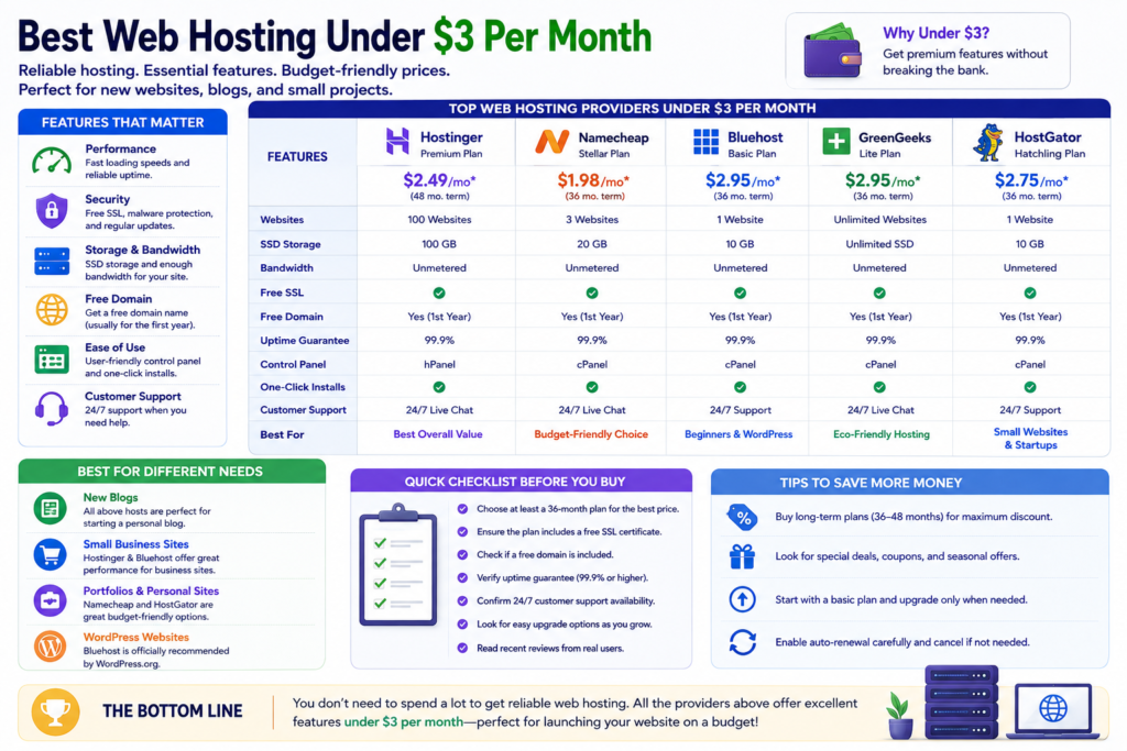 best cheap web hosting under $3/month